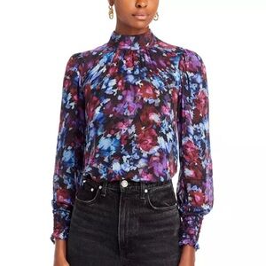 Cloth & Stone Watercolor Floral Print Mock Neck Long Sleeve Blouse Size Small